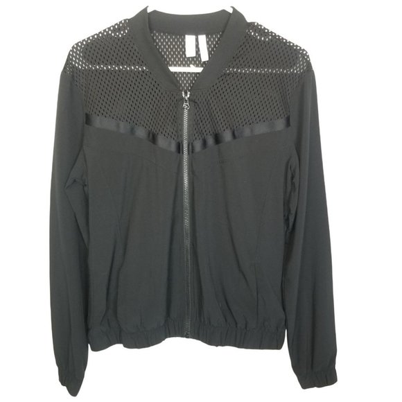 Z By Zella Jackets & Blazers - Z By Zella Womens M Black Mesh Full Zip Athletic Jacket V-Neck Long Sleeves